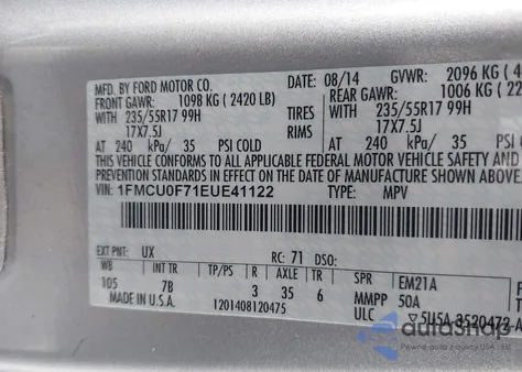 2014 Ford Escape S from USA, damaged, VIN 1FMCU0F71EUE41122